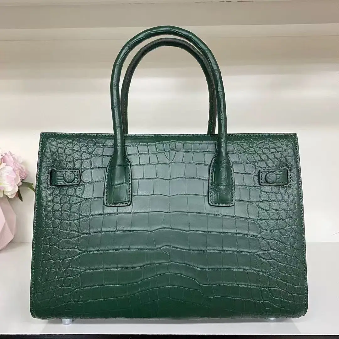 2026 جديد 100% جلد التمساح الأصلي المرأة عبر الجسم حقيبة جلد التمساح سيدة حقيبة كتف متوسطة الوردي الأخضر الأزرق الرمادي