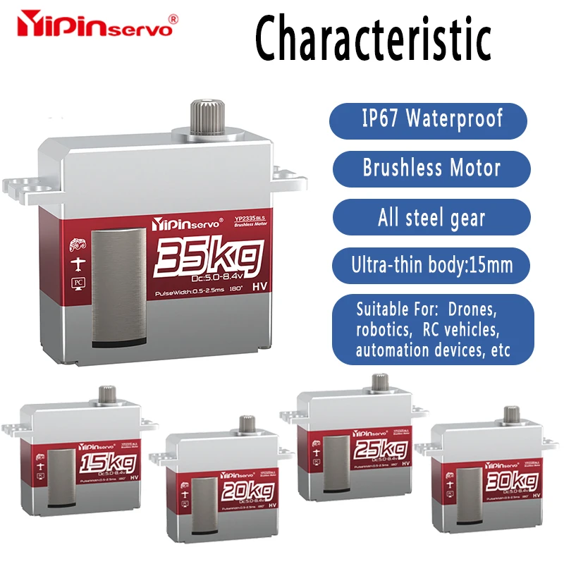 

GX YiPin 15mm Ultra-thin Body 15kg-20kg-25kg-30kg-35kg All Metal Brushless Motor Servo for Drones Robot RC Car Automation Models