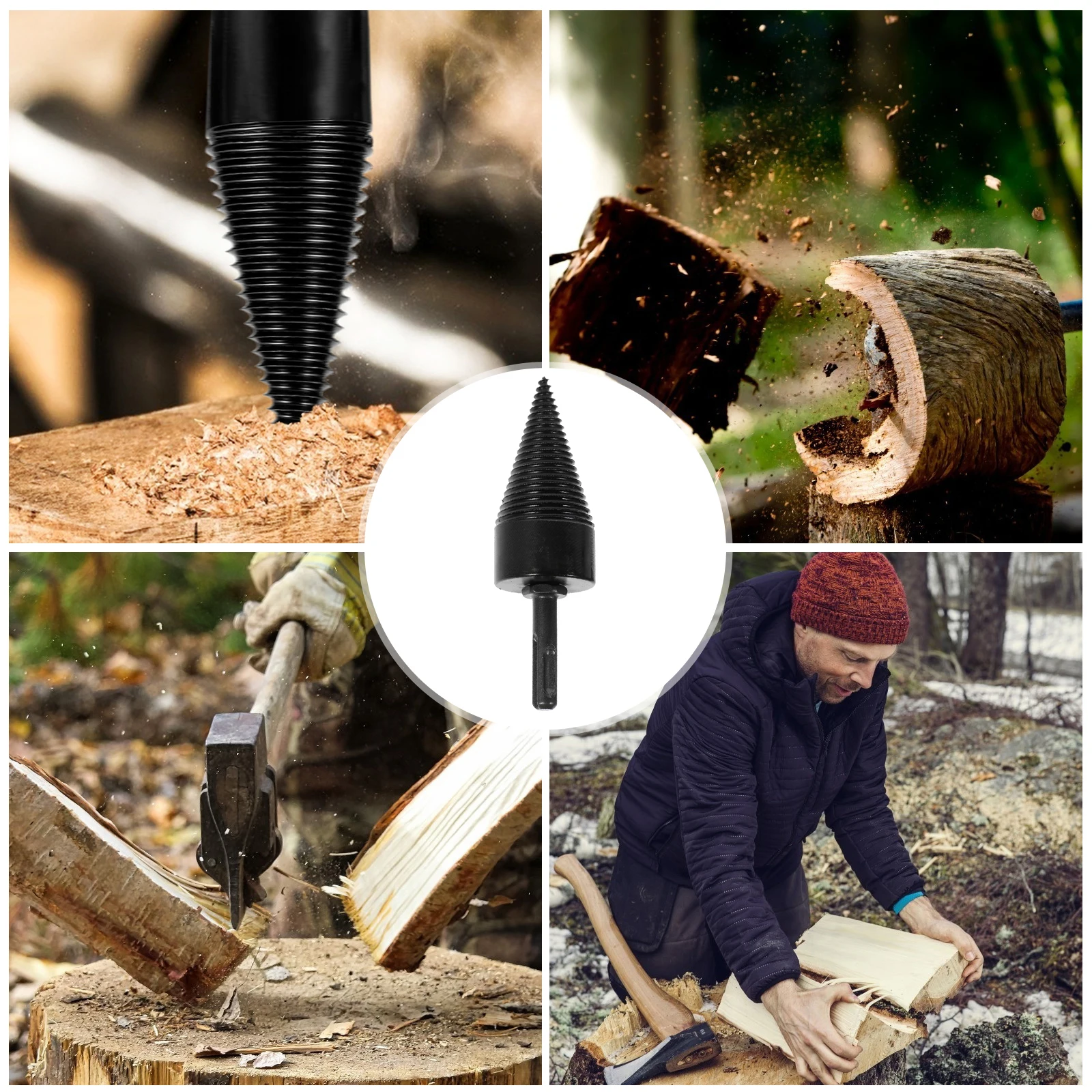 

1Pcs Wood Splitting Drill Bit Black 42mm Round Shank High Toughness Wear Resistant Electric Wood Chopping Tool
