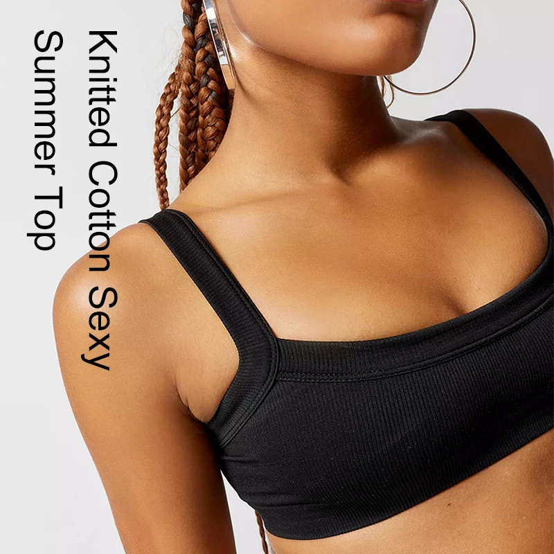 

Summer Knitted Women's Top Solid Color Elastic Ribbed Sleeveless Streetwear Short Sexy Crop Tops Vest топ женский ropa de mujer