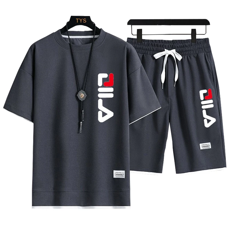 

Men's Summer Casual Breathable Quick-Drying Fitness Two-Piece Set with Short-Sleeve T-Shirt And Sports Shorts