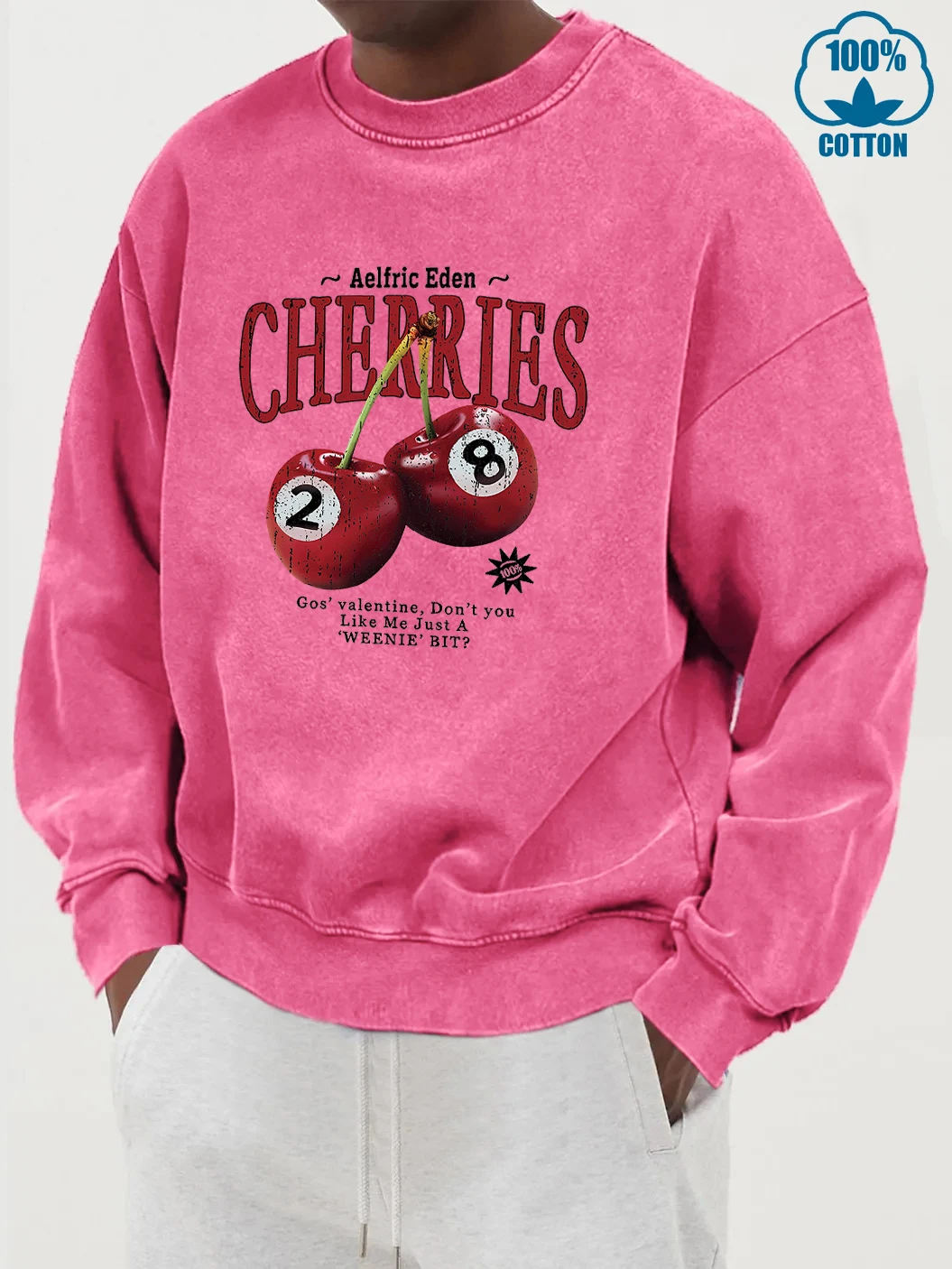 

Aefric Eden Cherries Print Мужская уличная мягкая спортивная одежда Модная свободная стираная толстовка Повседневные хлопковые пуловеры Осенняя теплая толстовка