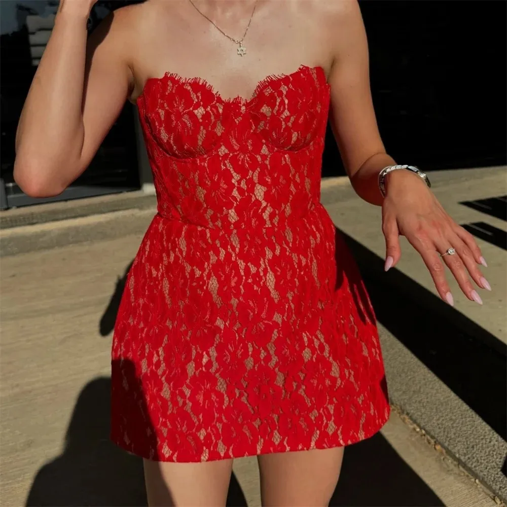 

Sexy Red Short Lace Prom Party Dresses Sweetheart Sleeveles Formal Evening Homecoming Gown Birthday Robe De Soriee