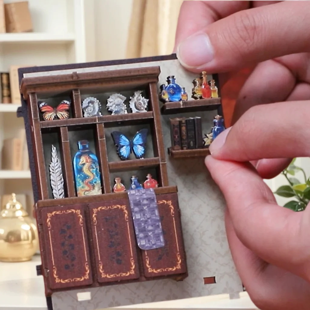 لغز خشبي ثلاثي الأبعاد ورشة عمل الكيمياء الرئيسية نموذج منزل مصغر لتقوم بها بنفسك عدة هدية حرفية إبداعية للبالغين ديكور المنزل #3