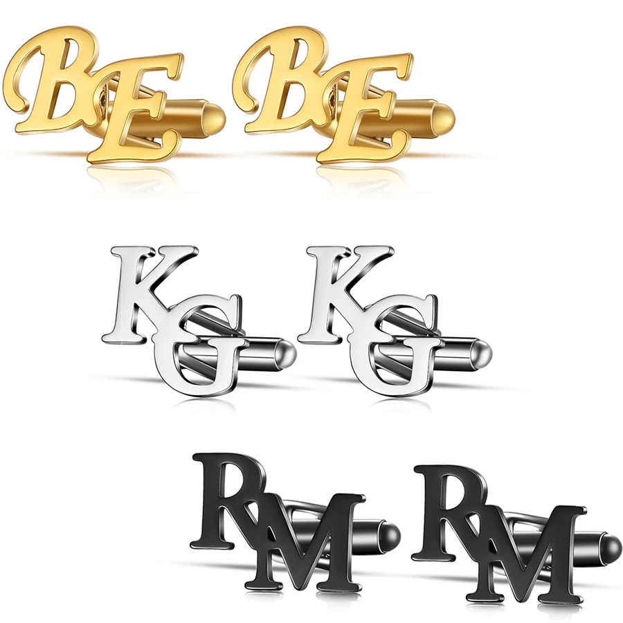 1 Pair Custom Your Initials Letters Cufflinks Man Suit Groom Wedding Personalized Initials Buttons Shirts Cufflinks Accessories