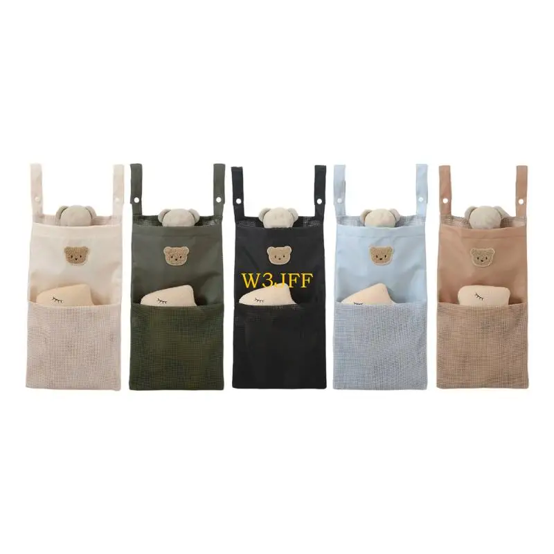 W3JF ソフトメッシュベビーベッドサイド収納ポーチ通気性のある生地複数のポケット保育園オーガナイザー安全なフックおもちゃ必須