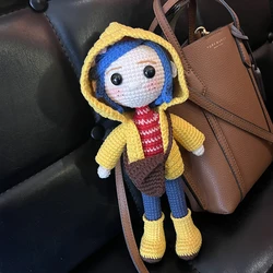 Knitting Dolls Kid Colin girl with blue hair and Yellow coat Birthday Gift Soft Cotton Toys Handmade Knitted Toy (finished produ