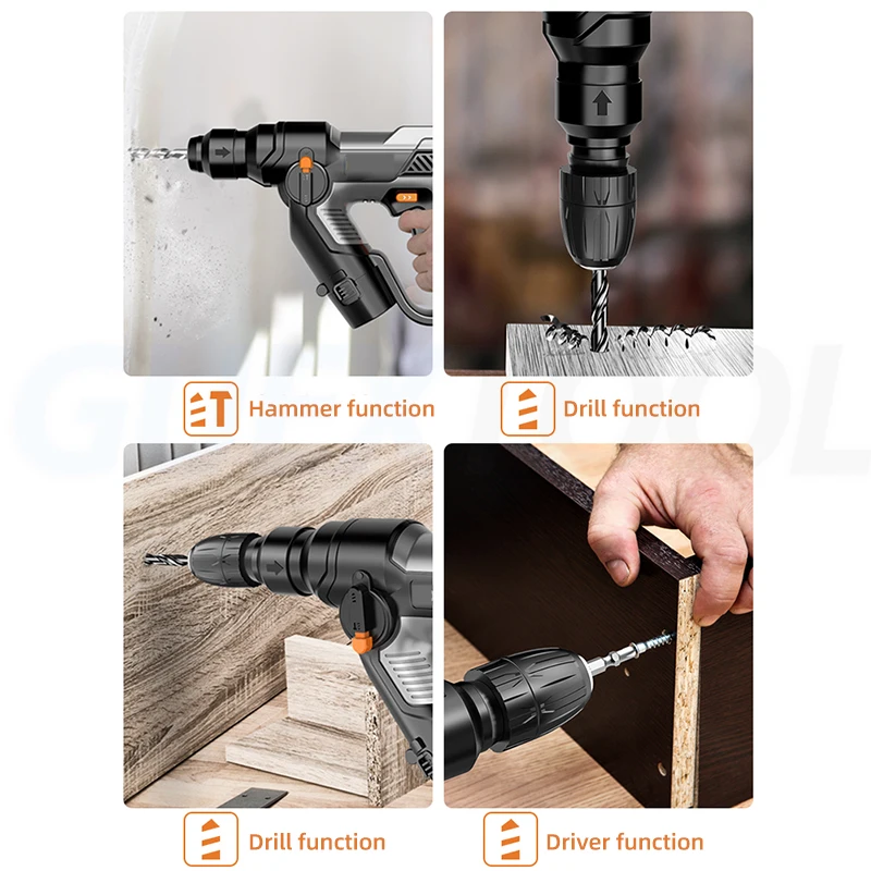 Multi Functional Electric Hammer Wall Impact Drill Metal Wood Ceramic Tile Drilling Concrete Electric Pick Percussion 12V