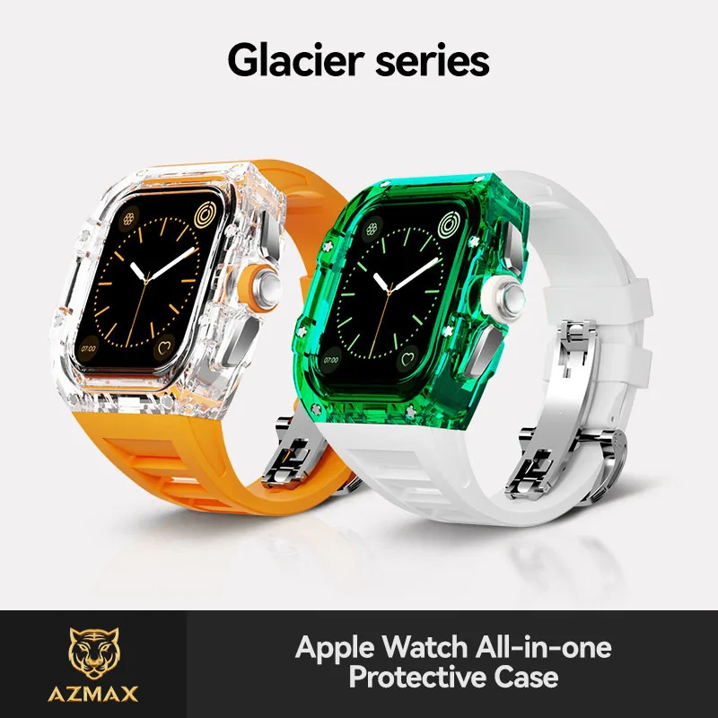 Watch Case for Apple Watch 45MM Series 9 8 7 SE 6 5 4 44MM Transparent Cover Apple Watch Protector Fluororubber watch band