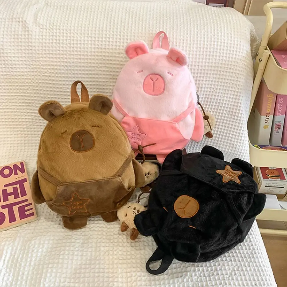 Animal Cartoon Capybara Plush Backpack Stuffed Large Capacity Capybara Crossbody Bag Cotton Fashion Capybara Plush Bag