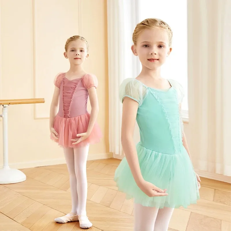 Ballet Tutu Dress For Girl Ballet Leotards Puff Sleeve Ballet Dress Kids Dance Gauzy Skirts Skate Dance Party Bodysuits Swiomwer