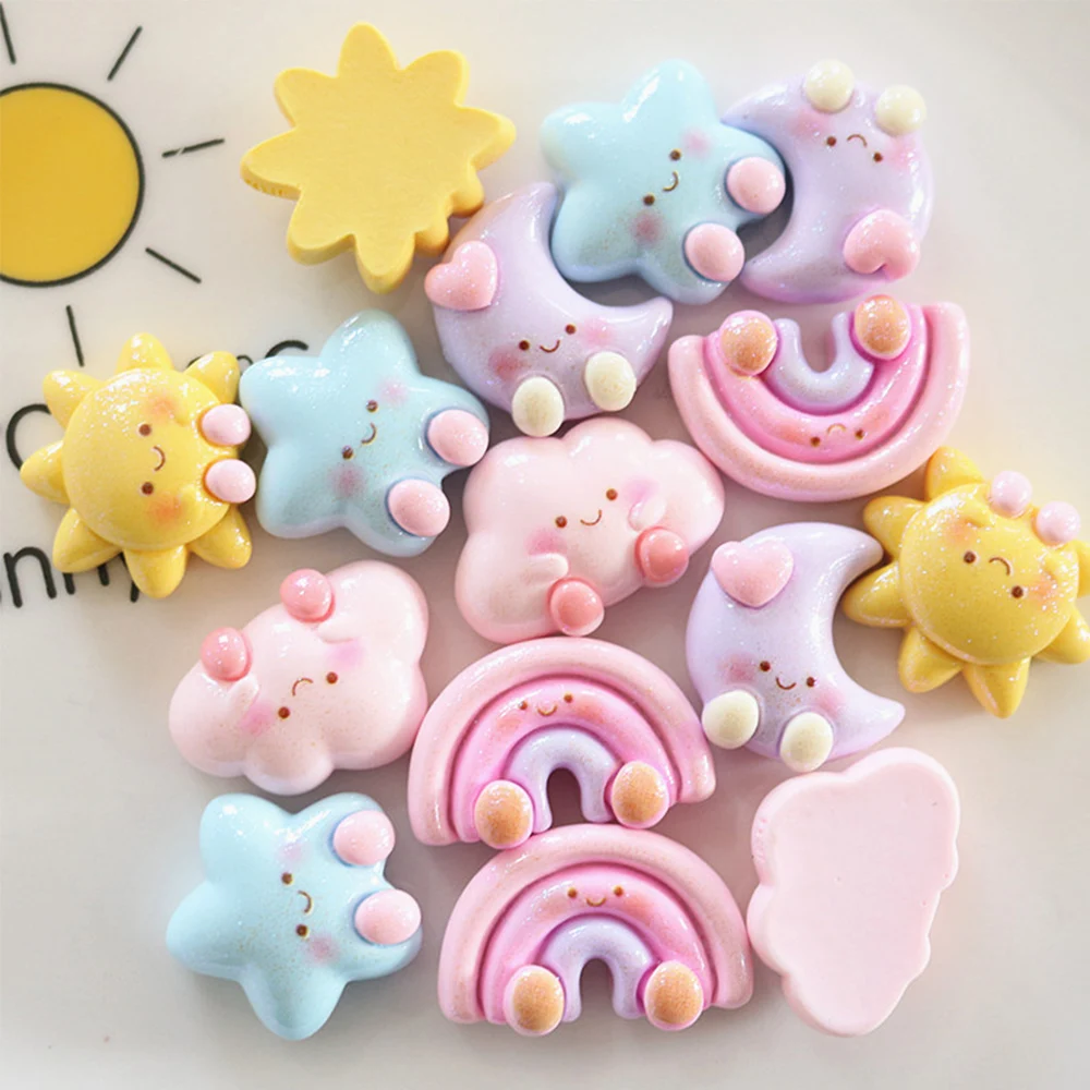 10PCS Shiny Moon Rainbow Series Miniature Flat Back Resin Cabochons For Hairpin Scrapbooking DIY Home Decor Craft Accessories