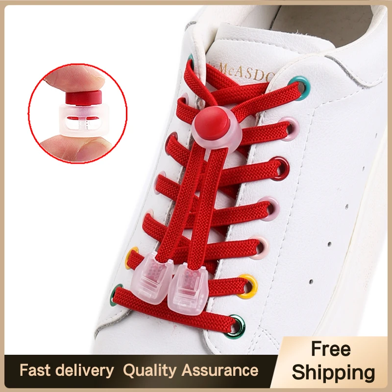 1 Pair Elastic Shoelaces Without Ties Flat Shoe Laces Round Snap Lock Quick Put On And Take Off Lazy Shoes Lace For Sneakers