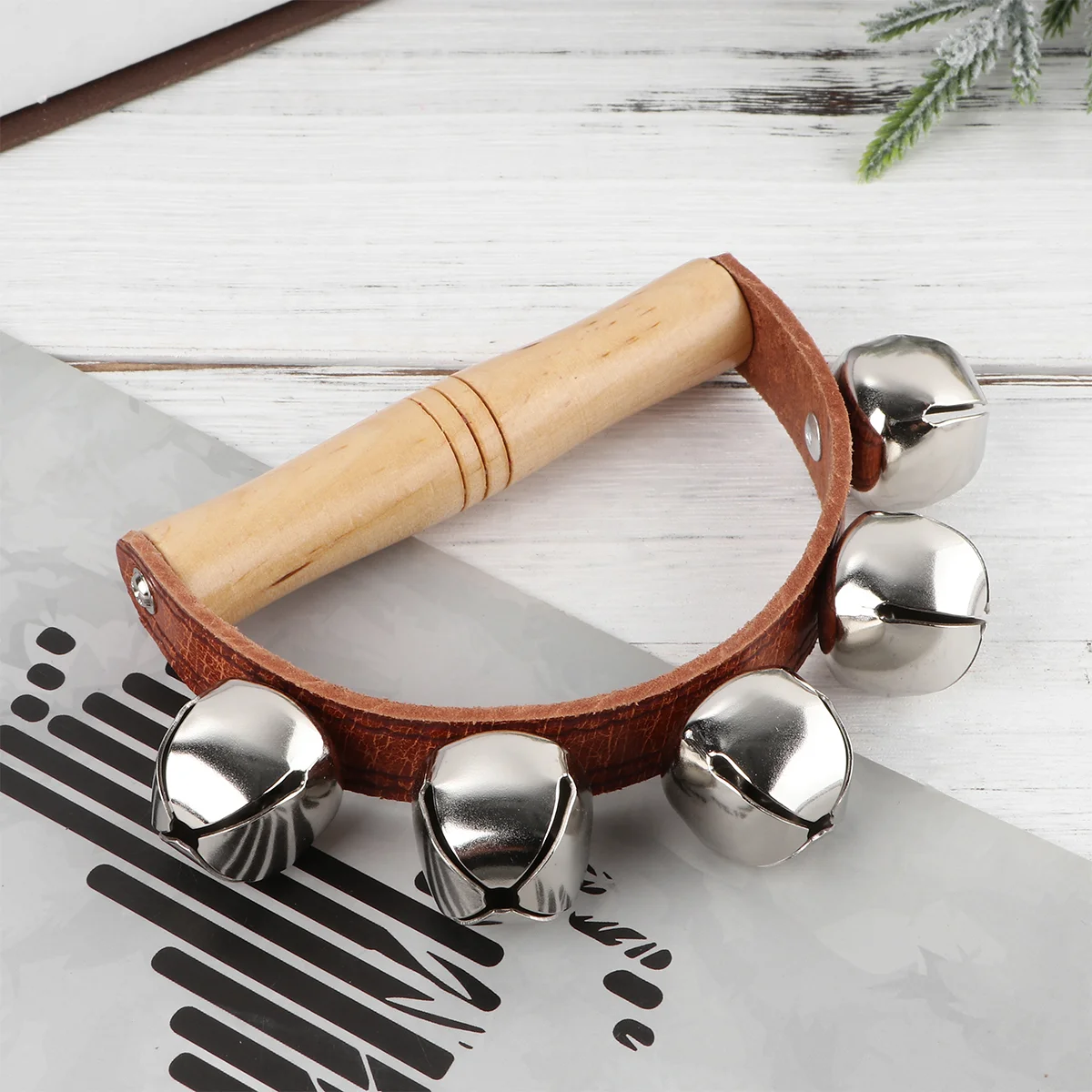 Wooden Orff Semicircle Percussion Instrument Holding Bell Rattle G13-5b Handbells for Kids Musical Educational Toys Small