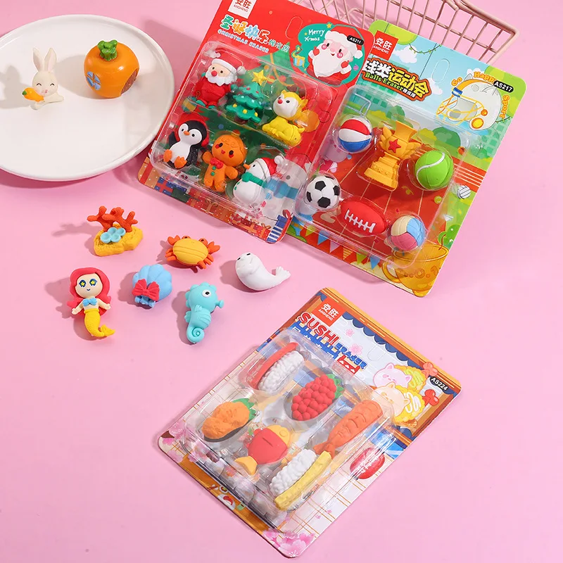 

6 шт./компл., рождественская открытка с рисунком оленя, резиновый костюм для студентов, ластик с русалкой, рождественские подарки-сюрпризы, подарок для студентов, оптовая продажа