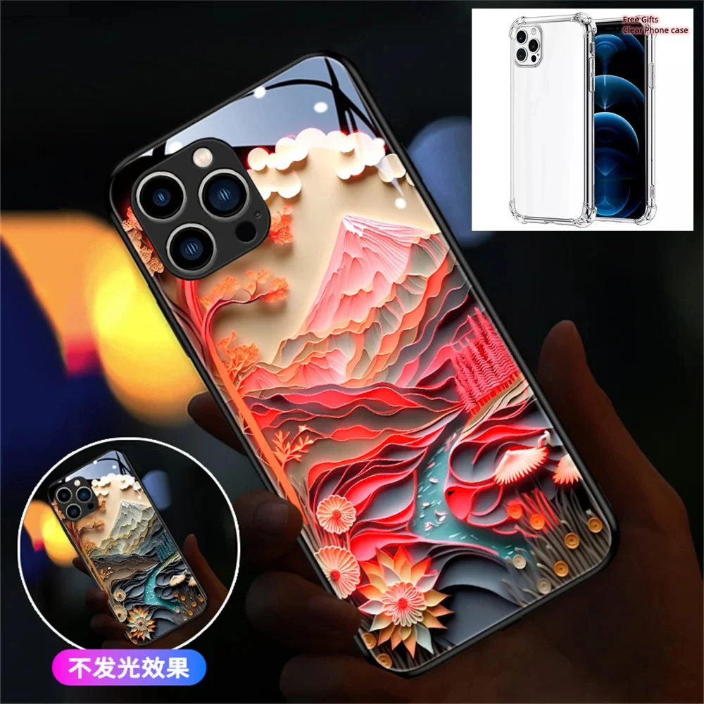 

Fujiyama Pattern Voice Sensing LED Light Up Glowing Luminous Phone Case For Samsung S23 S22 S21 S20 FE Note 10 20 With Gift