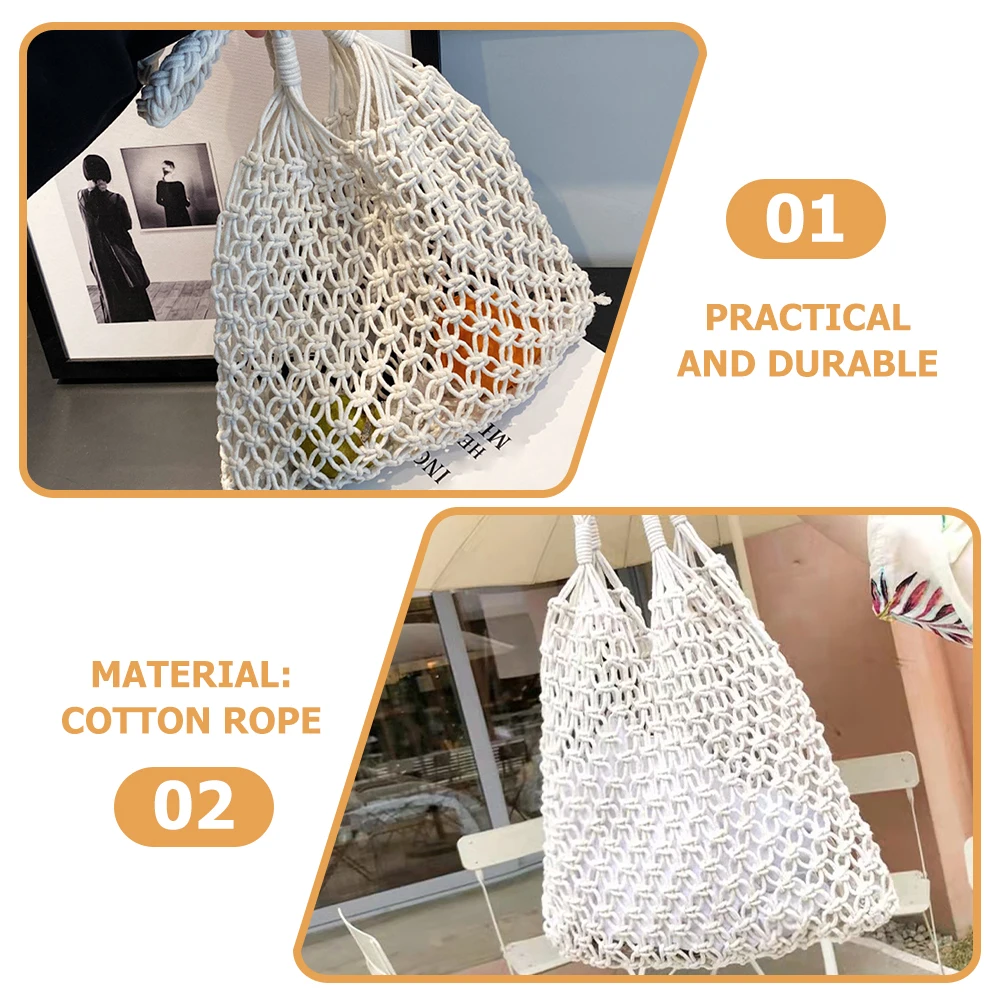 

Woven Tote for Women Crochet Beach Shoulder Handbag Shopping Cotton Rope Bag Trendy Beach Tote Large Capacity