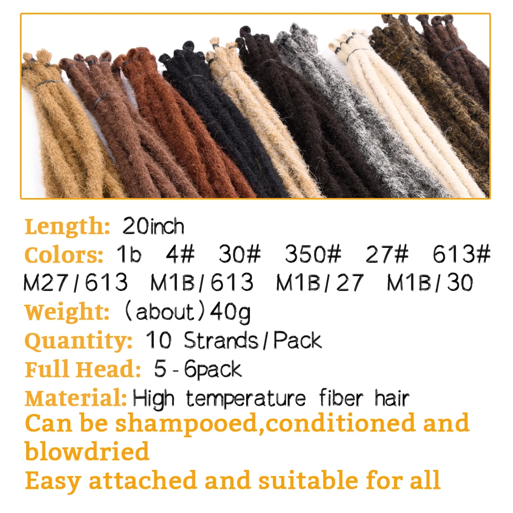 Silike 20inch Synthetic Handmade Dreadlocks Hair Extensions 27-613 Ombre Crochet Dread locks Soft 10 Strands Long Dreads for Men