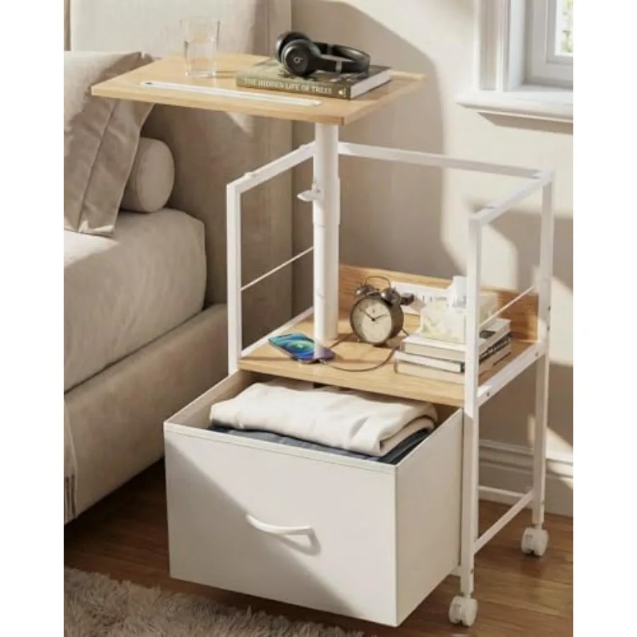 

Прикроватная тумбочка с подъемной столешницей и зарядной станцией, передвижной столик на колесиках для кресла-реклайнера, прикроватный столик с колесиками и тканевым ящиком
