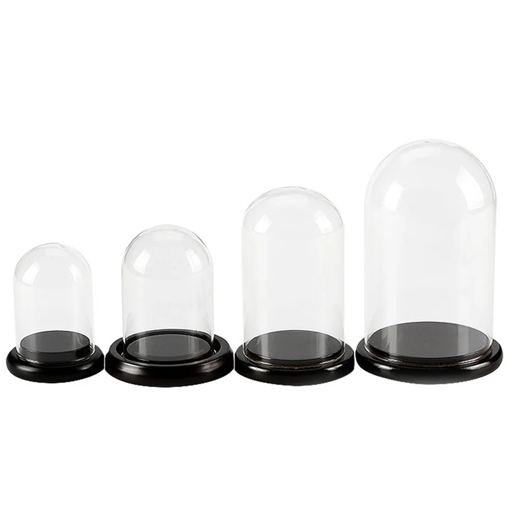 1Pcs Cake Glass Dome Cover U Shape Thick Borosilicate Glass Cake Stand Wood Base Multifunctional Display Cover 9x13cm Random