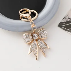 Full Rhinestone Bowknot Keychains for Women Bag Charm Pendant Car Keyrings Creative Letter D Key Chains Fashion Key Rings Korean