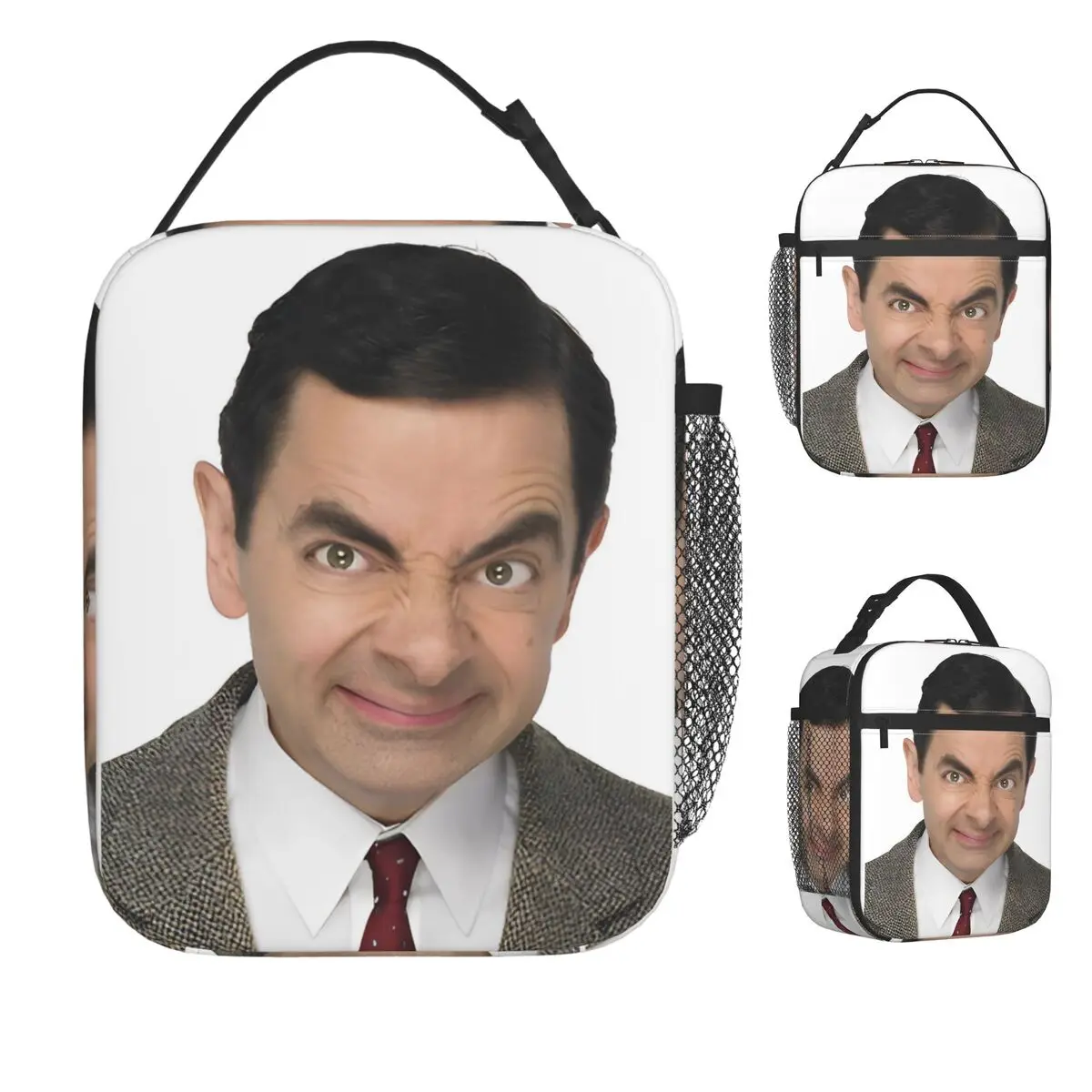 Bolsa de almuerzo con comediante Mr. Bean Rowan Atkinson de dibujos animados, fiambrera para pícnic al aire libre para mujer, bolsa estética para comida, bolsa refrigeradora Oxford