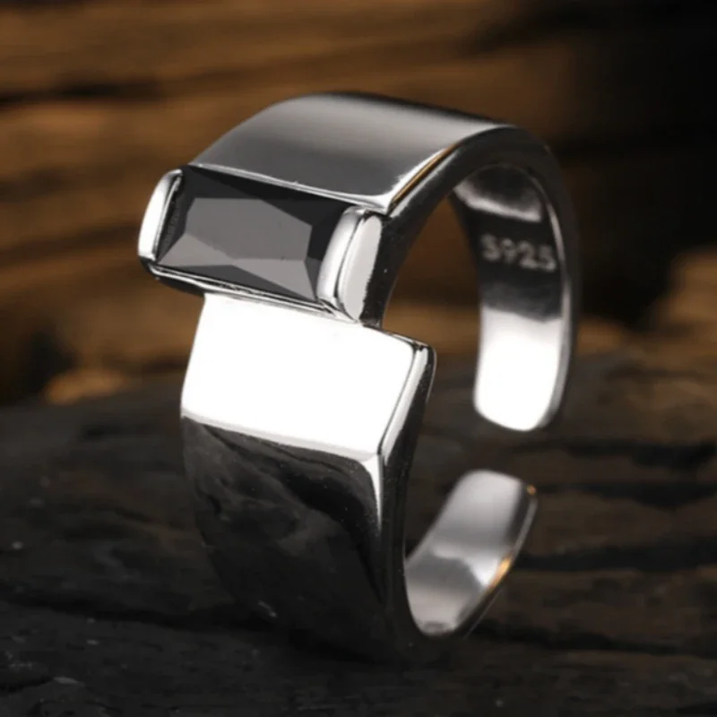 S925 sterling silver rings for women men new fashion irregular geometric gold plated zircon opening punk jewelry Christmas gift