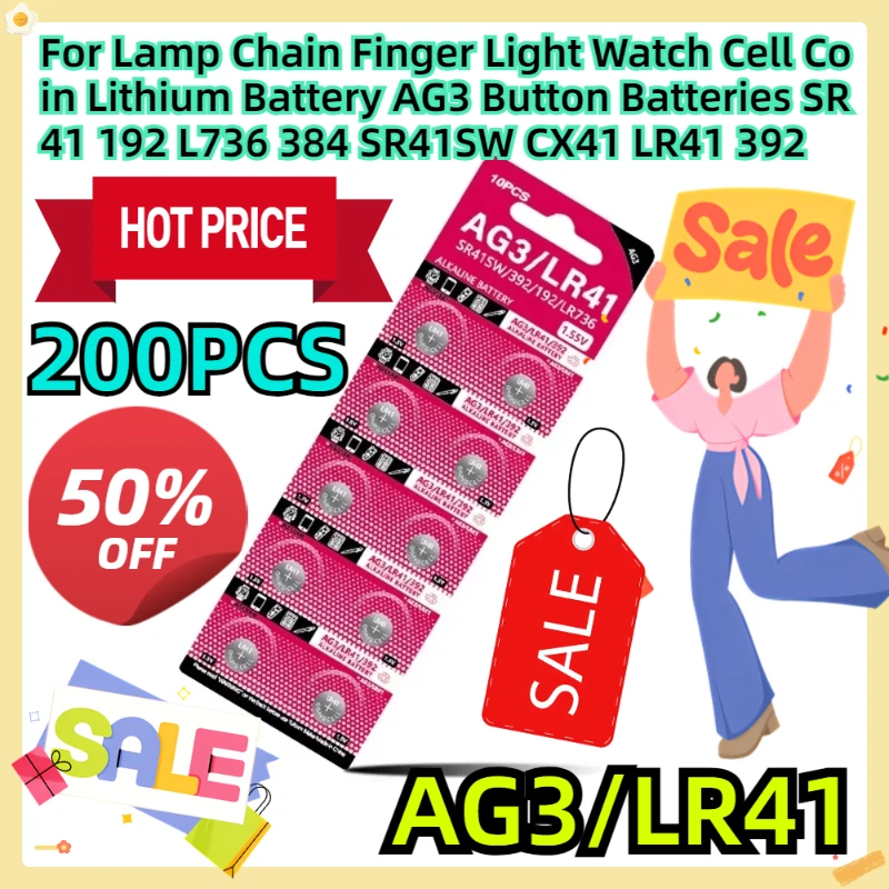 

For Lamp Chain Finger Light Watch Cell Coin Lithium Battery AG3 1.55V Button Batteries SR41 192 L736 384 SR41SW CX41 LR41 392