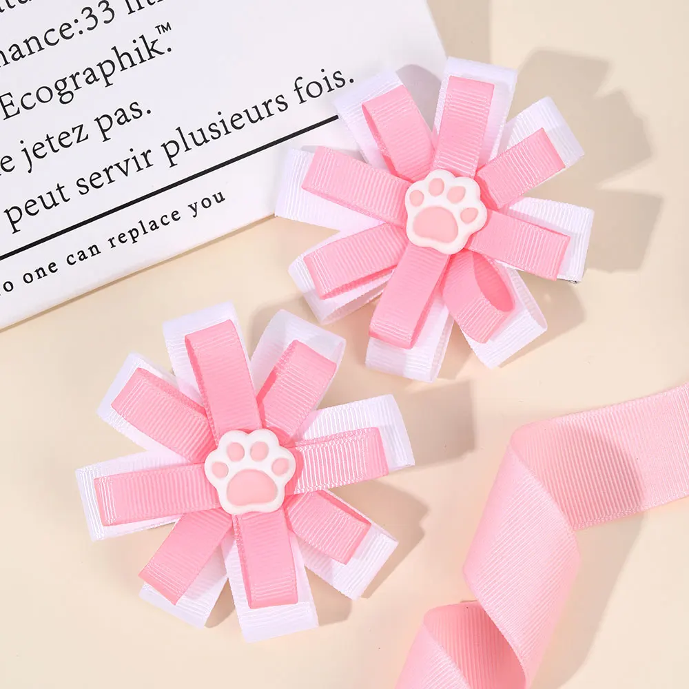 2PCS Ribbon Flower Bows Hair Clips Little Girl Floral Children Hairpin Handmade Princess Barrettes Headwear Hair Accessories image 2