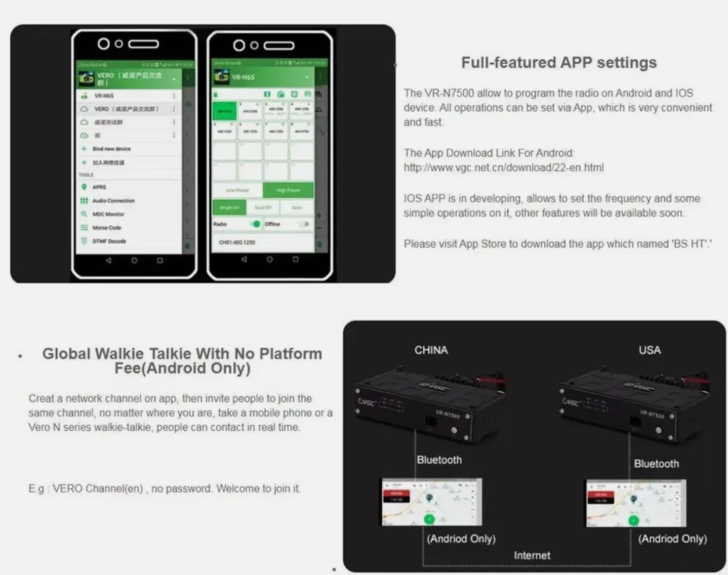 VERO VR-N7500 50W VHF/UHF Headless Mobile HAM Radio with BT And App Programming