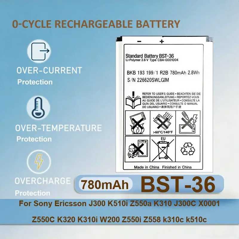 

Аккумулятор BST-36 для Sony Ericsson J300 K510i Z550a K310 J300C X0001 Z550C K320 K310i W200 Z550i Z558 k310c k510c BST 36