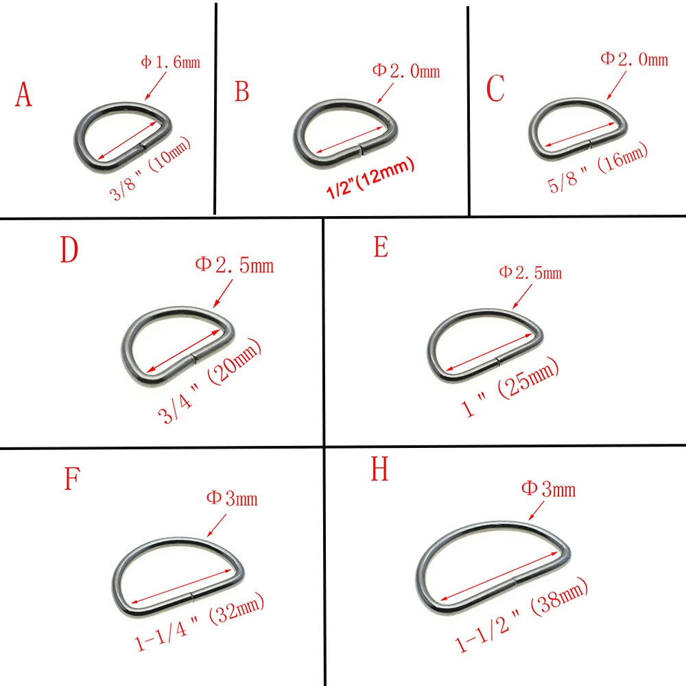 10 pz/pacco Non saldato nichelato anello a D anello Semi anello chiusura a nastro fibbia per cintura a zaino