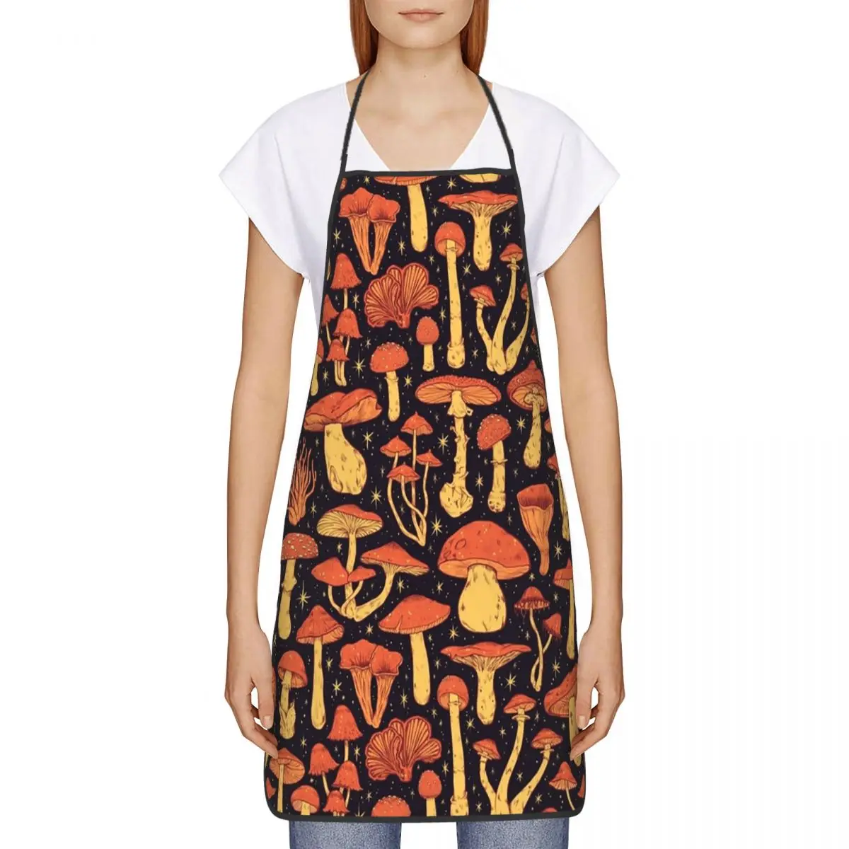 Unisex Deadly Orange Mushrooms Bib Apron Adult Women Men Chef Tablier Cuisine for Cooking Kitchen Painting