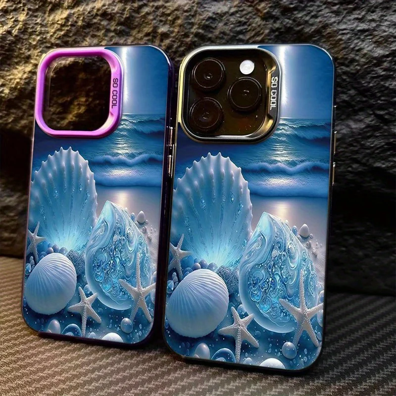 

Beach shell pattern phone case for iPhone 16 15 14 13 12 11 Pro/ Max/Plus shock-proof rear cover anti-fingerprint