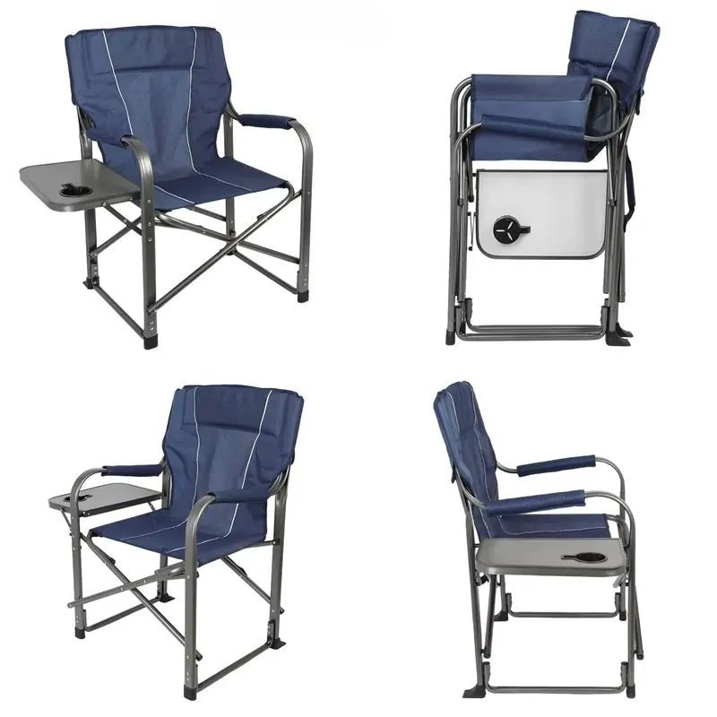 Steel Ergonomic High Back Director Chair with Armrest Portable Folding Seat for Outdoor Fishing Camping BBQ Optional Side