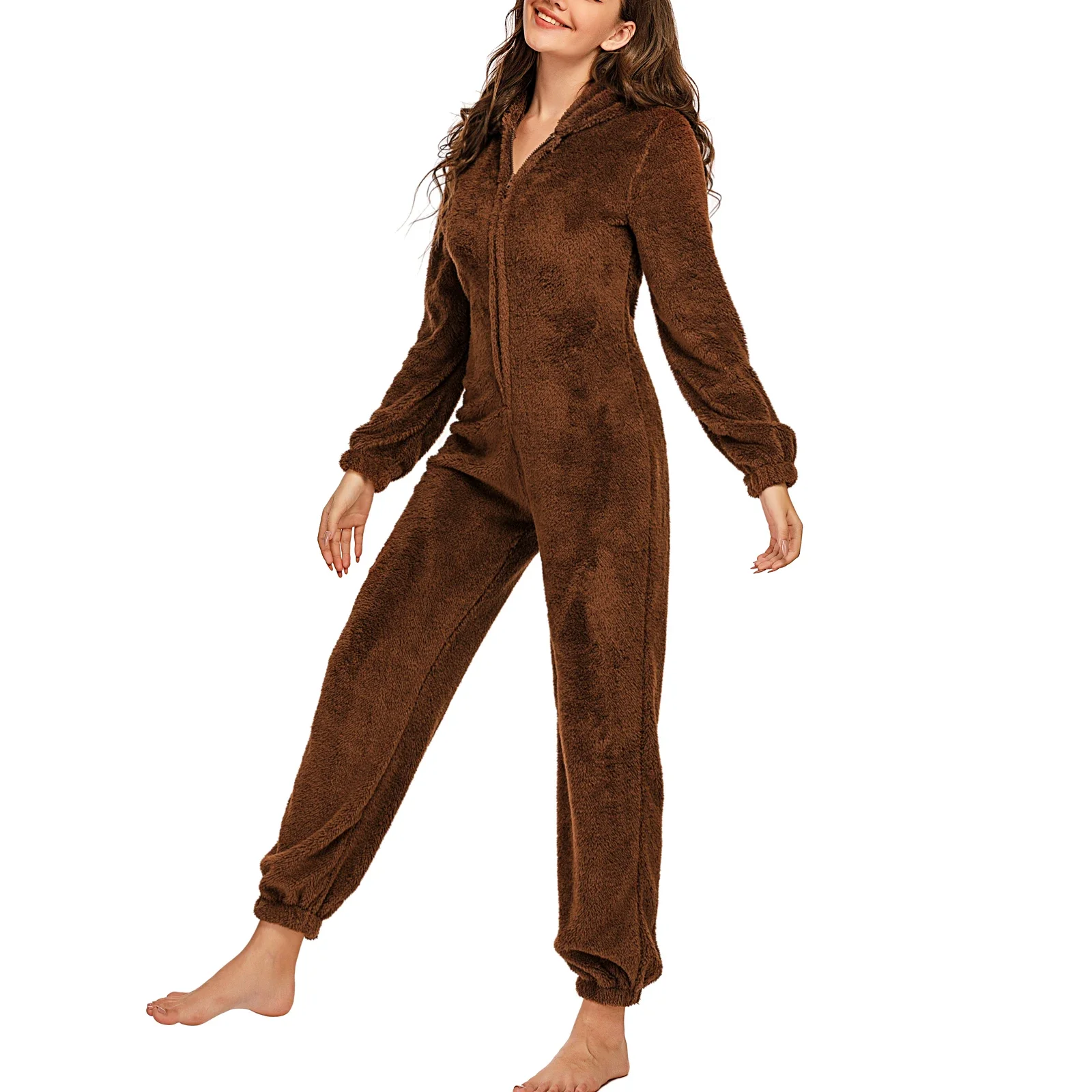 Pyjama à capuche pour femme avec fermeture éclair, barboteuse en peluche à manches longues, vêtements de nuit chauds, chapeau One Sies, sourire d'hiver, nouveau, 2020