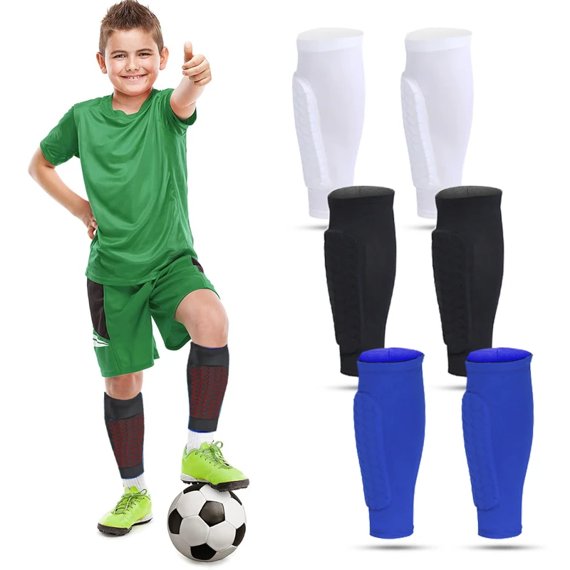 (XS-2XL)1 Pair Kids Teen Soccer Shin Pads Anti-collision Compression Football Leg Calf Sleeves Socks Gym Basketball Leg Warmers