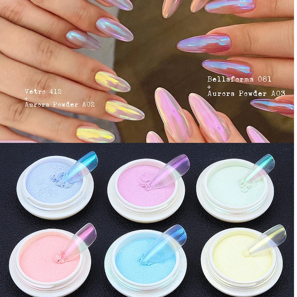 1 Jar Nail Enhancement Solid State Aurora Glitter Powder Ice Transparent Mermaid Holographic Chrome Nail Glitter Powder