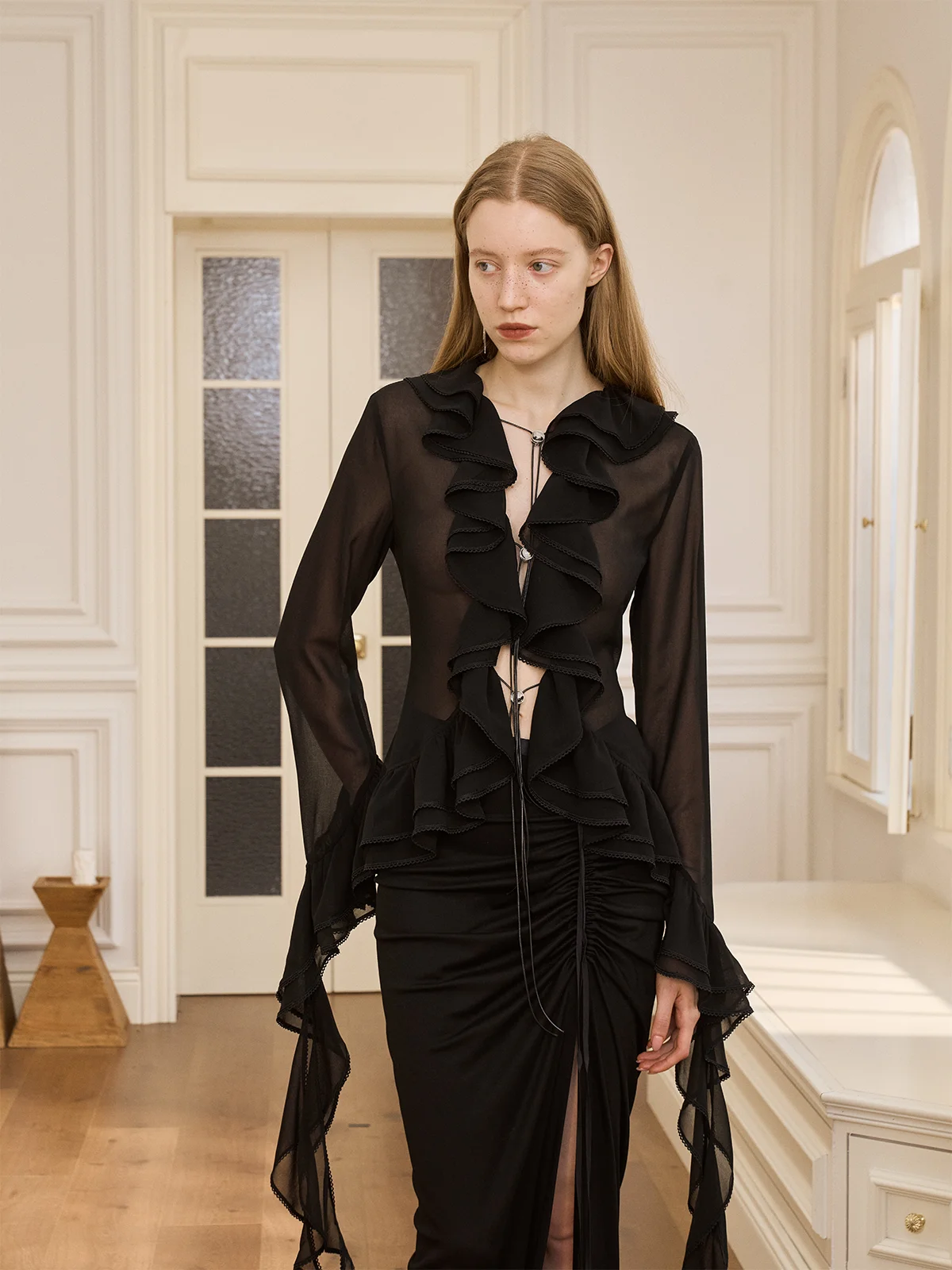 

Женская блузка Kind Ego Весна 2026 с кружевной отделкой, повседневная, из полиэстера, с длинным рукавом, дышащая, приятная к коже