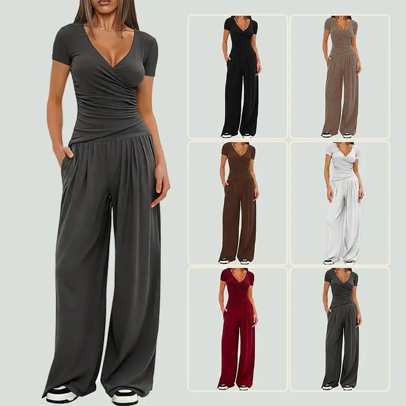 

Spring Autumn 2026 Wide Leg Pants Set Women ort Sve Sports Wear Casual Commute Two Piece Suit Multiple Ocns