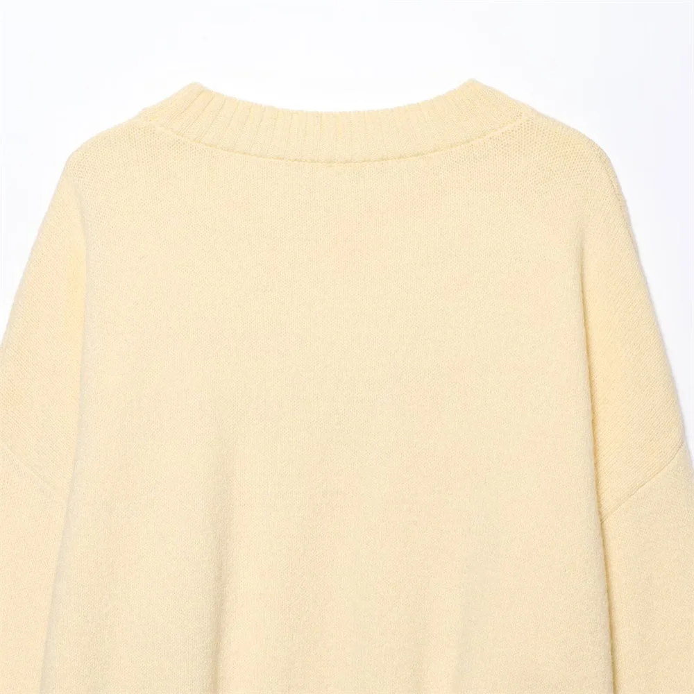 Novo simples e elegante feminino cor sólida macio em torno do pescoço manga comprida pulôver casual camisola de malha