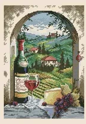 Amishop Lovely Cute Counted Cross Stitch Kit Dreaming Of Tuscany Vineyard Grapery Vinery Wine Grape Village Dim 06972 6972