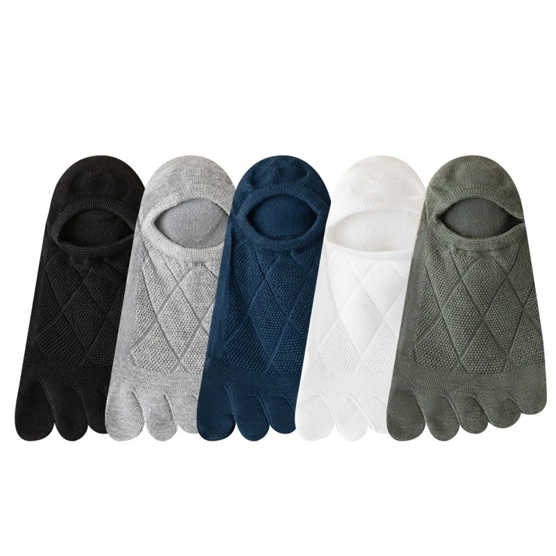 5 أزواج من الجوارب الرجالية الربيعية والصيفية الرقيقة بخمسة أصابع تسمح بمرور الهواء وتمتص العرق ومقدمة مقسمة ومنخفضة القطع والفم الضحل للرجال