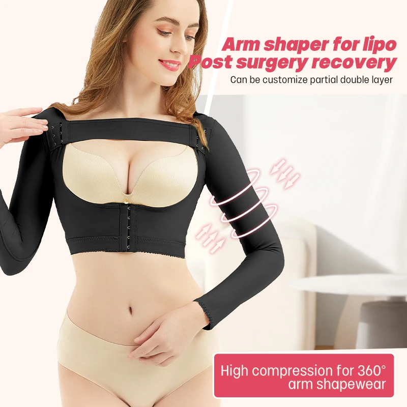 Compression Post Surgery Garment Shaper Tops Long Sleeves Upper Arm Slimming Shapewear Fajas With Removeable Chest Strap