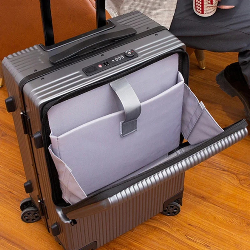 Aluminium Frame Trolley Bagage Zakenreis Koffer Op Wielen Koffer Laptoptas Rollende Bagage Met Micro Usb-Pakket