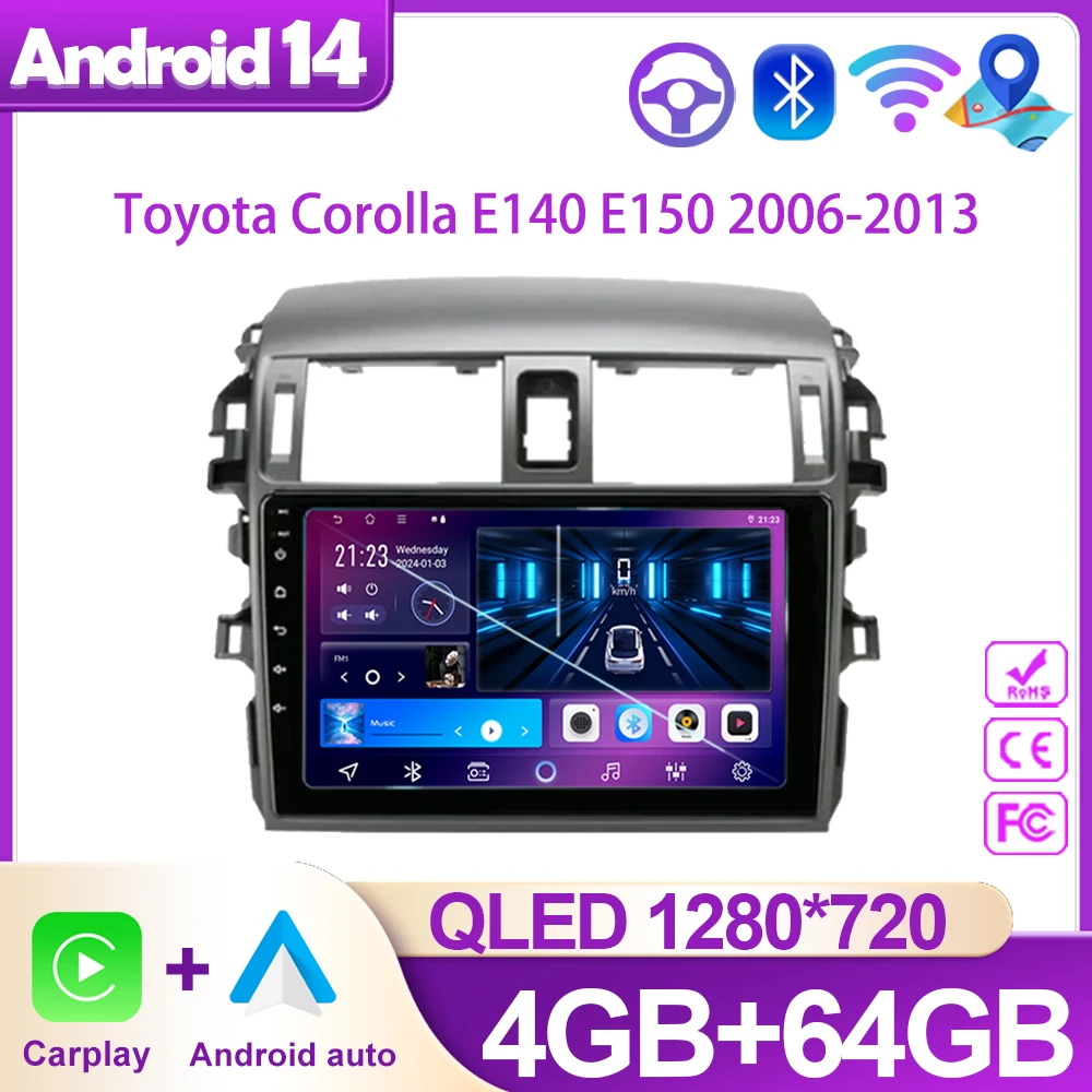 

For Toyota Corolla E140 E150 2006-2013 Video Player Android 14 Radio Head Unit Navigation Multimedia Stereo Carplay No 2din DVD