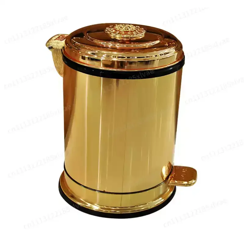For European Style Luxury Golden Trash Can, Large Capacity Waste Bin for Home Living Room, Bathroom & Kitchen