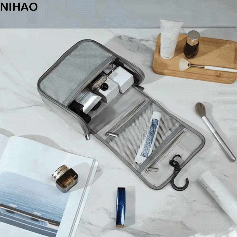 

Foldable Travel Cosmetic Bag Large Capacity Waterproof Hanging Type Storage Bag Wet-Dry Compartments Portable