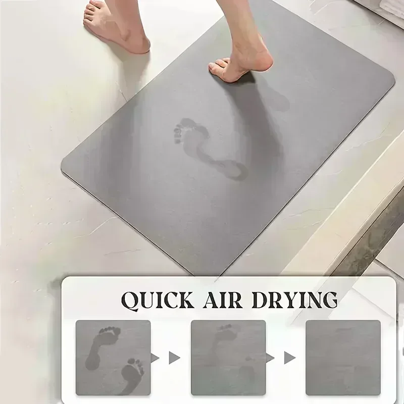 Diatom Mud Bathroom Rug, Square Water Absorbing Bath Mat with Rubber Base for Bathroom, Toilet and Front Door