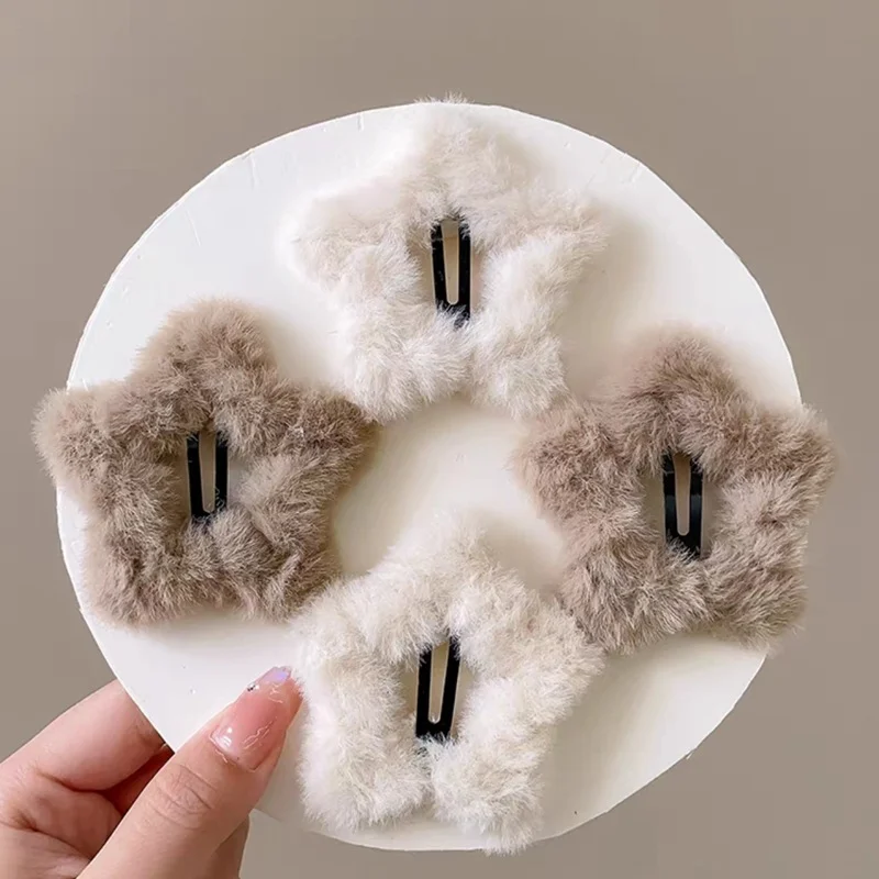 Fashion Winter Cloud Plush Star Hair Clips Women Hairpins Headwear Cute Fluffy Side Bangs Clips Headdress Hair Accessories